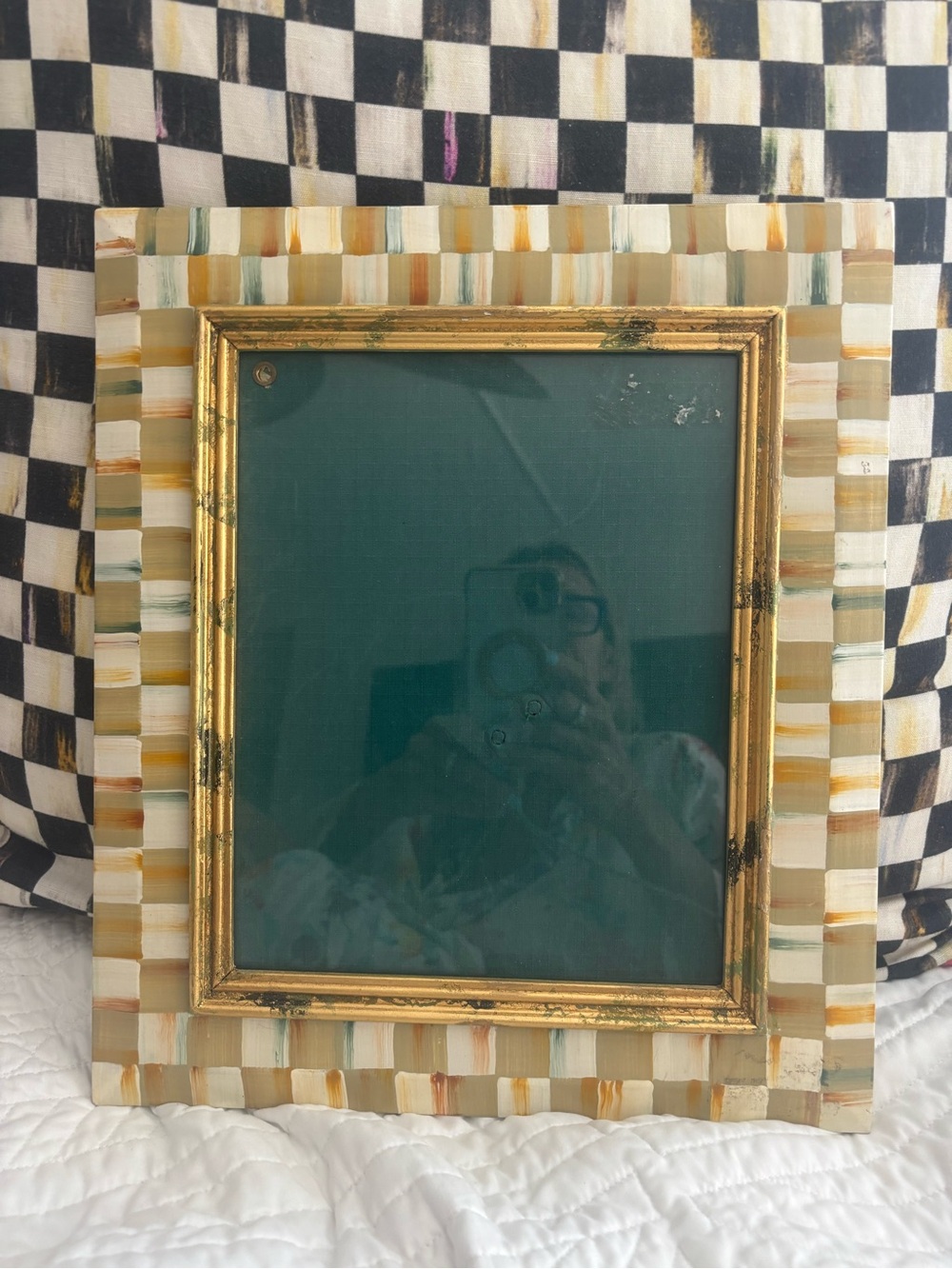 MacKenzie-Childs parchment frame in Gold, Cream, Tan and Green parchment design